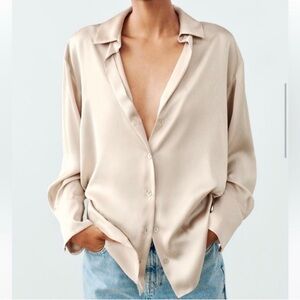 ZARA Satin Blouse 
Oversized Flowy Shirt 
Size US Small